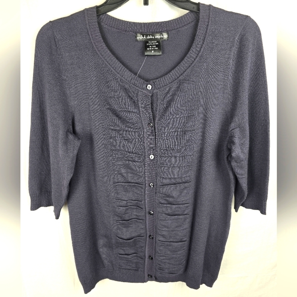NWT United States Sweaters Gray Short Sleeve Button Down Sweater Cardigan Sz M